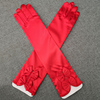 新娘手套结婚手套婚纱手套，红色缎布有指长款蝴蝶结秋冬季婚礼手套