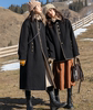 冬季赫本风羊羔毛牛仔(毛，牛仔)外套，女流行复古中长款气质毛领加厚黑色大衣