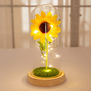 玻璃罩仿真太阳花摆件创意七夕情人，节礼物发光led灯装饰礼物