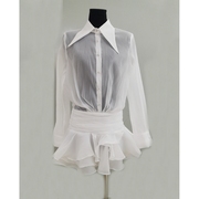 法式高级感荷叶边白色衬衫，连衣裙女2024设计感短款仙女辣妹裙