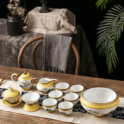 yst功夫茶具套装日式家用泡茶骨瓷，创意高档珐琅彩胭脂彩系列三色
