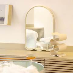 现代简约艺术化妆镜浴室镜装饰镜奶油白色波浪异形可爱壁挂镜子