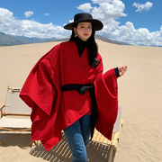 云南西藏旅游披肩斗篷大衣外套，新疆红色披风空调房中国风保暖围巾