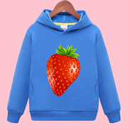 卫衣加厚帽衫中小学生班服 大草莓儿童蓝色水果童装 男女童加绒绒