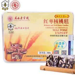 蜜蜂牌红枣核桃麦芽糖300g南枣核桃糕软糖糕点心，坚果手工切糕零食