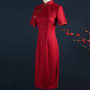 红色蕾丝改良版喜婆婆旗袍，敬酒服中式连衣裙妈妈装夏季中长款