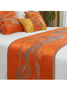 新中式床旗床尾巾 山水提花床尾装饰布条酒店宾馆床头软靠包定制