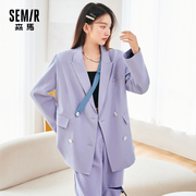森马西装外套女设计感小花2022秋季款紫色甜酷显瘦宽松彩色西服