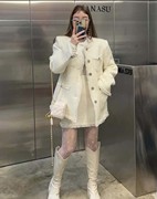 娜娜家韩国女装2022秋冬纯色单排扣小香风百搭短外套