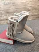 冬季真皮羊皮毛一体中筒靴流苏雪地靴防滑保暖女靴皮带扣23-9