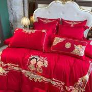 婚庆家纺红色四件套，100支长绒棉刺绣，十件套结婚床上用品陪嫁