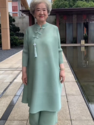 中老年气质妈妈褶皱套装中国风，洋气减龄旗袍，连衣裙优雅裤子两件套