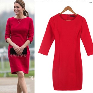 凯特王妃同款红色包臀裙演出服，宴会婚礼短款礼服包臀裙大码礼服女