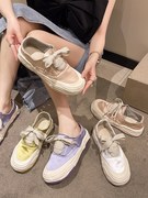 韩国夏季厚底帆布鞋女糖果色绸缎面系带溶解鞋休闲板鞋女鞋潮