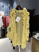 秋冬黄色镂空毛衣，长款宽松版型，亮片贴画高品质欧货