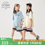 日本LIVHEART女童纯棉短袖polo衫短裤运动套装两两件套儿童女大童