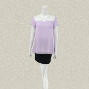 丝FU卡 拼色减龄甜美粉紫小A型女夏季短袖衬衫薄上衣229520