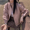 韩国chic春季甜美百搭立领，宽松休闲短款长袖工装，风衣式夹克外套女