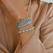 欧美跨境简约合金链条手链女 波西米亚风串珠米珠手链四件套配饰