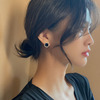 微镶锆石耳钉黑色女个性气质纯银针耳环小众设计复古港风耳坠