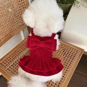 宠物衣服秋冬红色蝴蝶结裙子礼服泰迪比熊狗狗猫咪圣诞新年服