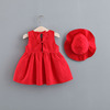 0-1-2-3岁婴儿衣服夏女宝宝，套装无袖夏装，百天新生儿韩版红色裙子