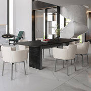 意式轻奢黑色哑光岩板餐桌椅，组合大户型简约现代长方形高端设计师
