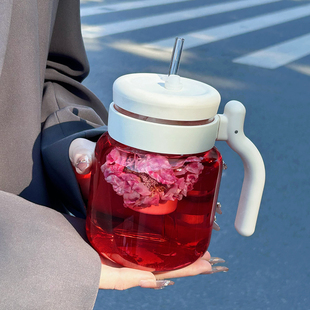 格卡玻璃杯茶水分离泡茶杯大容量高颜值吸管杯子办公室耐高温便携