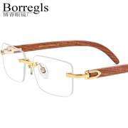 棕色木头眼镜红木材光学腿眼镜架无框可配近视眼镜框深圳品质