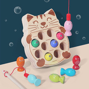 儿童益智玩具磁性小猫钓鱼游戏专注力训练木质钓鱼磁性玩具