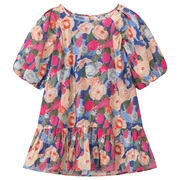 童装夏季复古油画质感花朵印花连衣裙，甜美灯笼袖公主裙4167