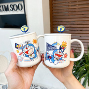 哆啦a梦正版陶瓷杯带盖勺卡通，水杯叮当机器猫马克杯男女联名杯子