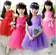 紫色红色六一儿童合唱服女童生日礼服公主演出服花童蓬蓬裙