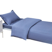 纯棉床单被套三件套1.2m米学生，宿舍上下铺，蓝色纯色全棉单人床