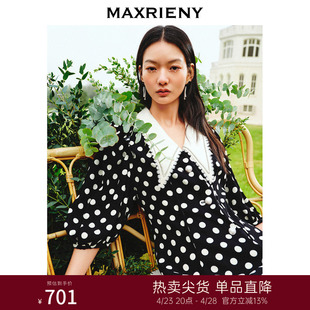 波动心弦MAXRIENY法式复古波点连衣裙女半袖短裙气质夏季裙子