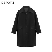 DEPOT3男装大衣 原创设计品牌 进口羊毛宽松大翻领呢子质感大衣