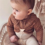 可可妈女宝宝翻领打底衫韩版针织，t恤上衣，秋季单层婴儿毛线洋气