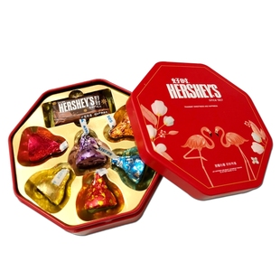 hershey‘s好时之吻巧克力6粒+2排块火烈鸟，铁盒礼盒装结婚喜糖