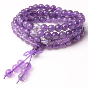 天然紫水晶108粒手链白水晶(白水晶)手链108颗紫水晶手串佛珠
