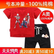 男童奥特曼t恤夏季男孩红色短袖上衣短裤休闲套装4岁宝宝半袖