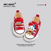 ABC ANGF女童鞋儿童帆布鞋男童鞋子2023秋款红色板鞋小童宝宝鞋