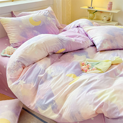 紫色星空全棉四件套 浪漫星星月亮纯棉儿童被套床单学生1.2三件套
