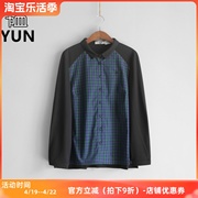 yun韫2023春季女装拼色长袖，女衬衫韩版单排扣格子女上衣2572
