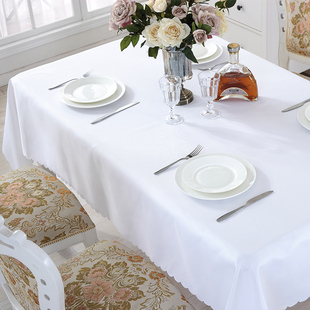 纯色长方形会议桌布白色桌布布艺，定制地推台布酒店，餐厅饭店圆桌布