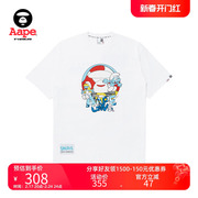 Aape联名Smurfs男装春夏蓝精灵字母图案印花趣味短袖T恤9655XXK