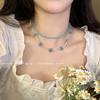 甜美水晶花朵蓝色项链女韩系夏季小清新颈链，小众设计锁骨链项饰品