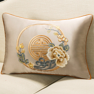 中式枕抱沙发客厅床头靠枕套含芯抱枕套刺绣腰枕长方形中国风靠垫