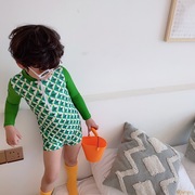韩国韩范儿童游泳衣男童连体男孩，宝宝中小童长袖防晒冲浪套装温泉