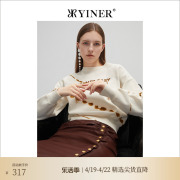 YINER音儿女装春季时尚圆领印花流苏针织衫套头