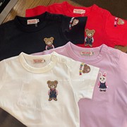 日系miki 基础款 夏季 纯棉 男女儿童 5色 熊兔刺绣短袖T恤